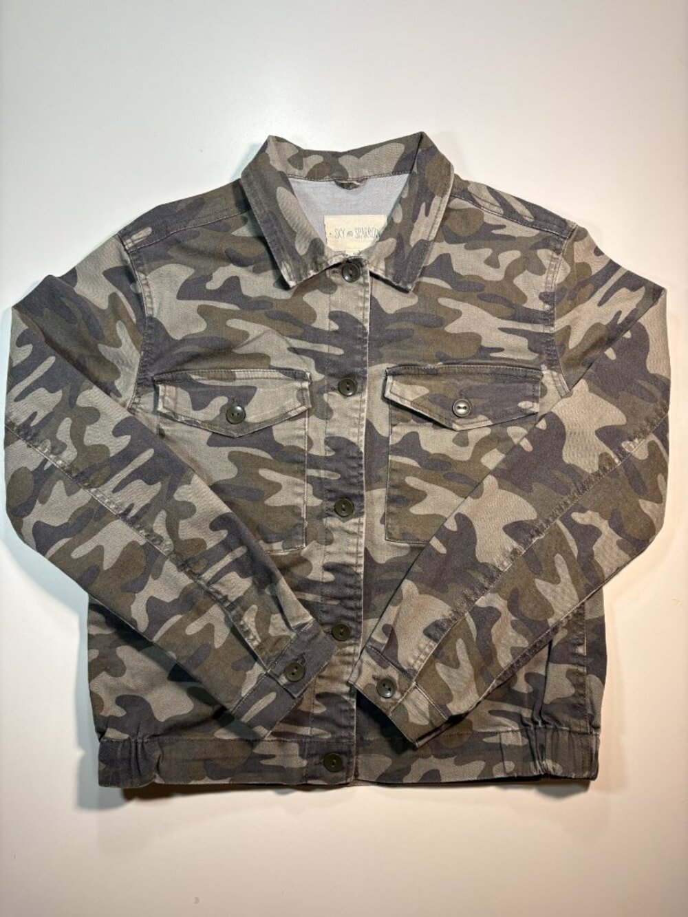 Sky and Sparrow Camo Utility Jacket Womens Medium Button Front Stretch - Picture 3 of 7